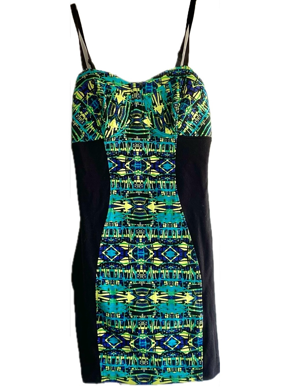 Material Girl Bodycon Dress S Geometric Print Bustier Bodycon Mini NWT